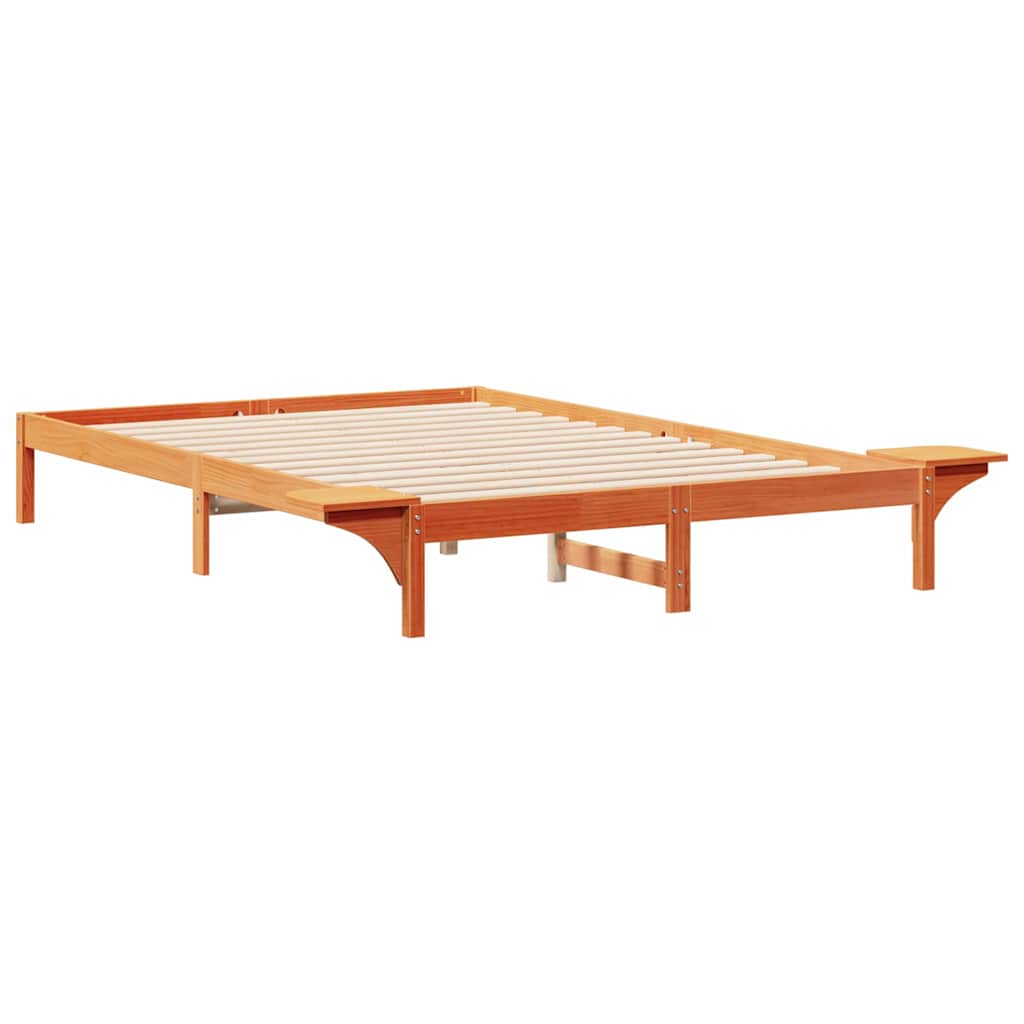 Bed Frame with Side Tables Wax Brown 140 x 210 cm