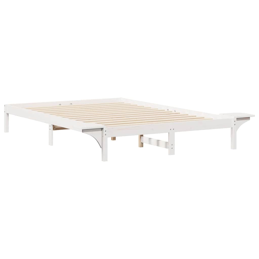 Bed Frame with Side Tables White 160 x 210 cm Solid Pine Wood