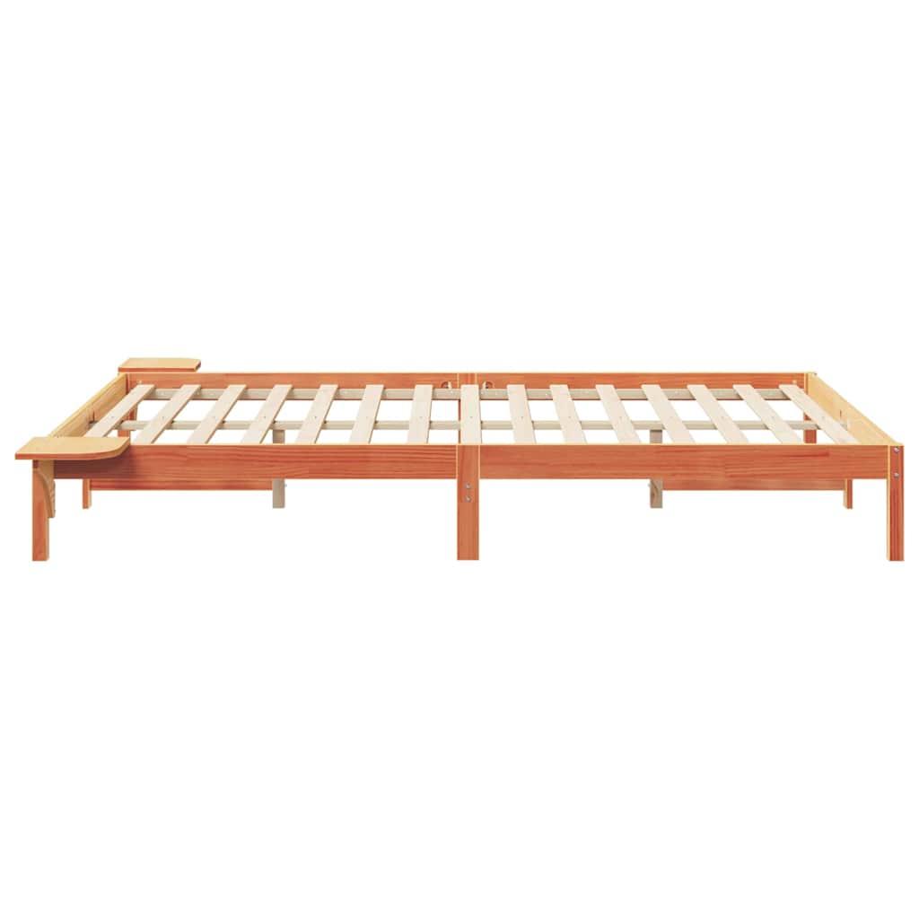 Bed Frame with Side Tables Wax Brown 160 x 210 cm