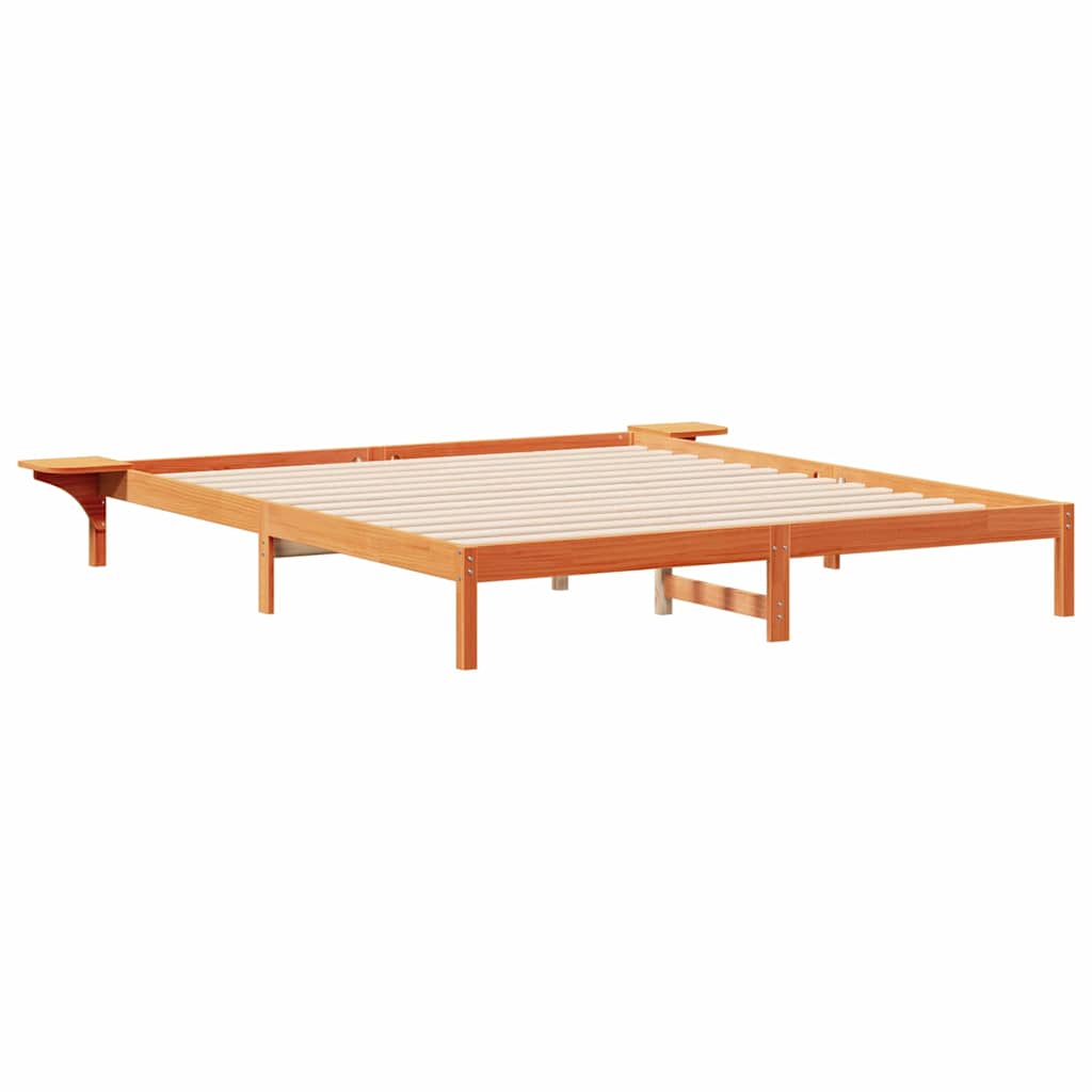 Bed Frame with Side Tables Wax Brown 180 x 210 cm