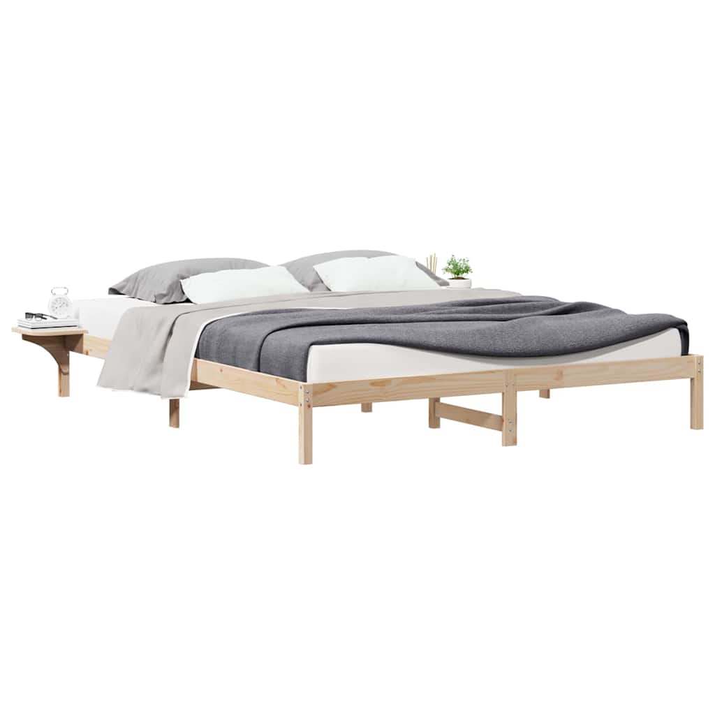 Bed Frame with Side Tables Natural 200 x 210 cm Solid Pine Wood