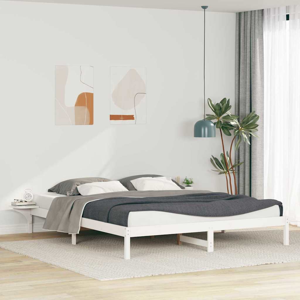 Bed Frame with Side Tables White 200 x 210 cm Solid Pine Wood