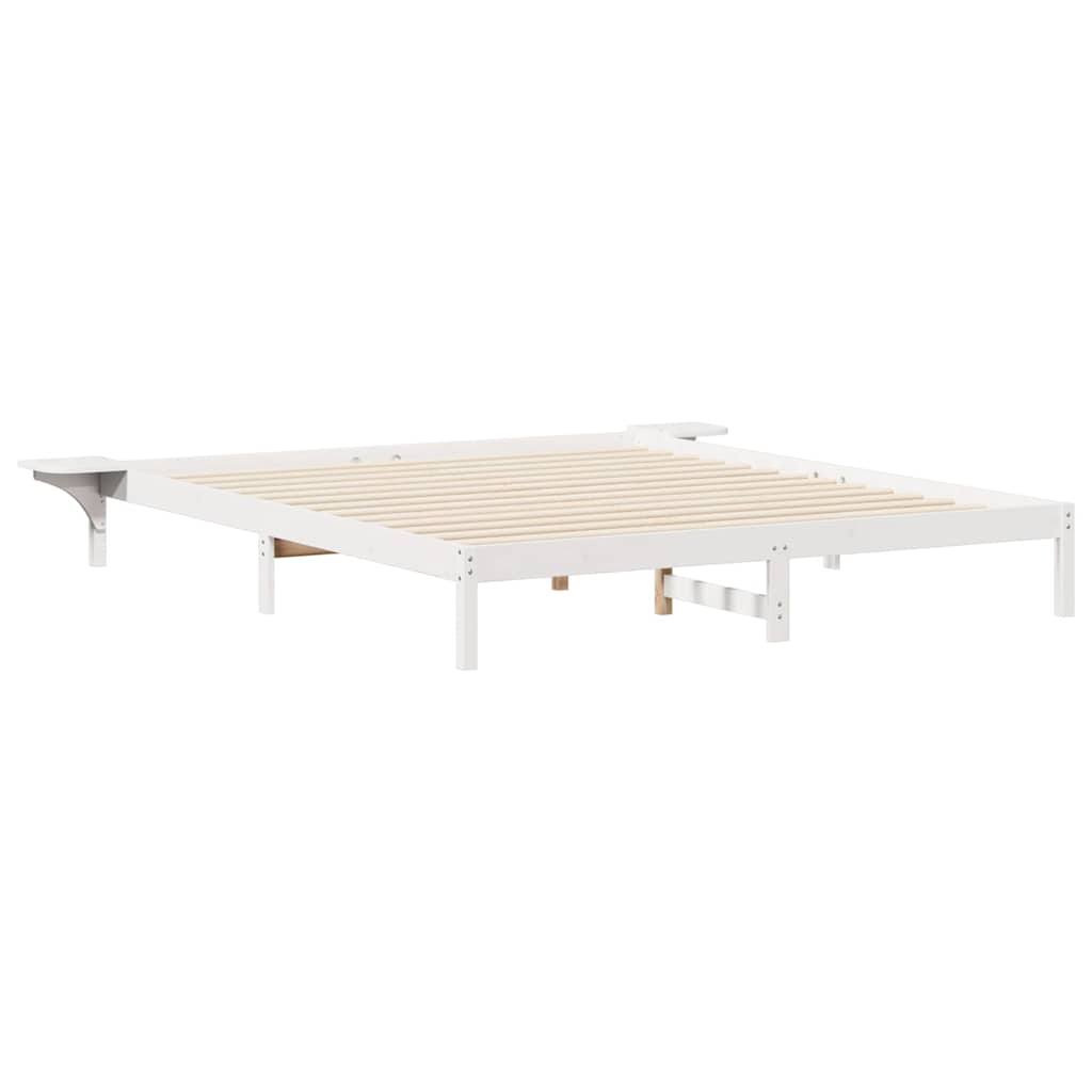 Bed Frame with Side Tables White 200 x 210 cm Solid Pine Wood