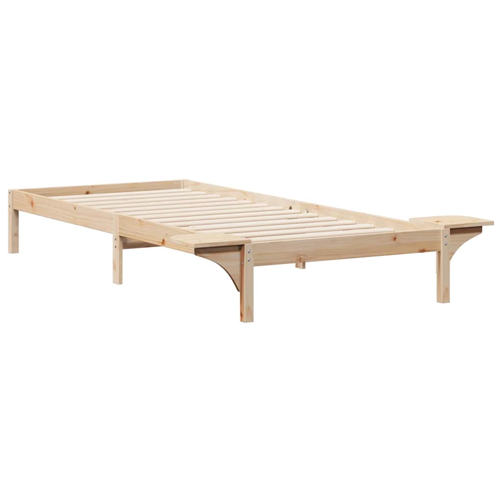 Bed Frame with Side Tables Natural 80 x 220 cm Solid Pine Wood