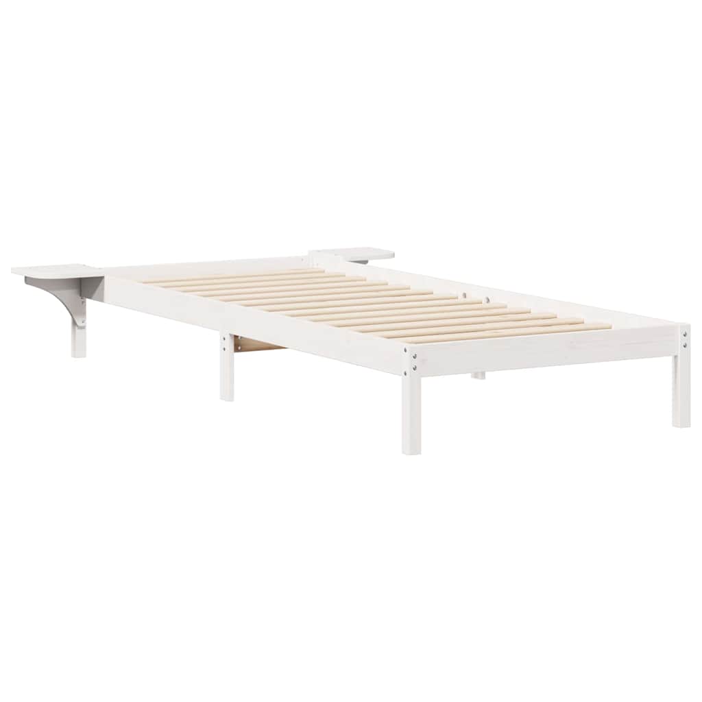 Bed Frame with Side Tables White 80 x 220 cm Solid Pine Wood