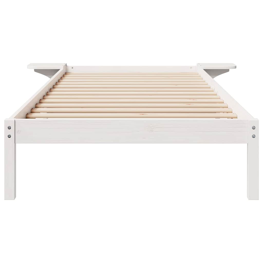 Bed Frame with Side Tables White 80 x 220 cm Solid Pine Wood