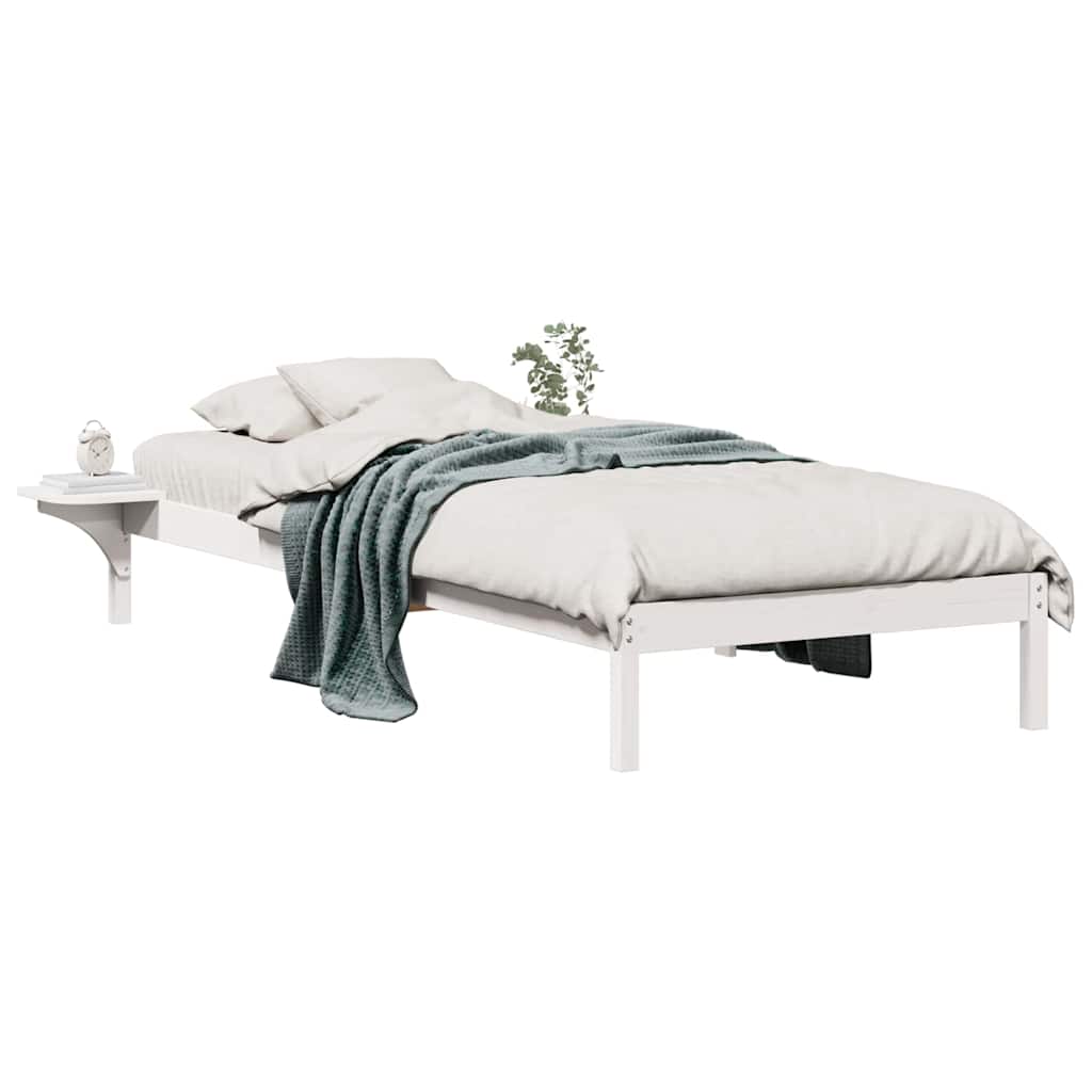 Bed Frame with Side Tables White 80 x 220 cm Solid Pine Wood