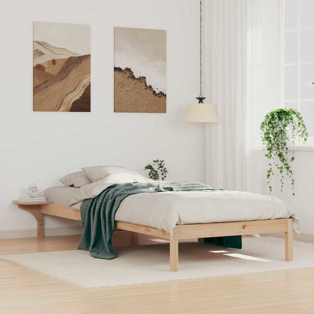 Bed Frame with Side Tables Natural 90 x 220 cm Solid Pine Wood