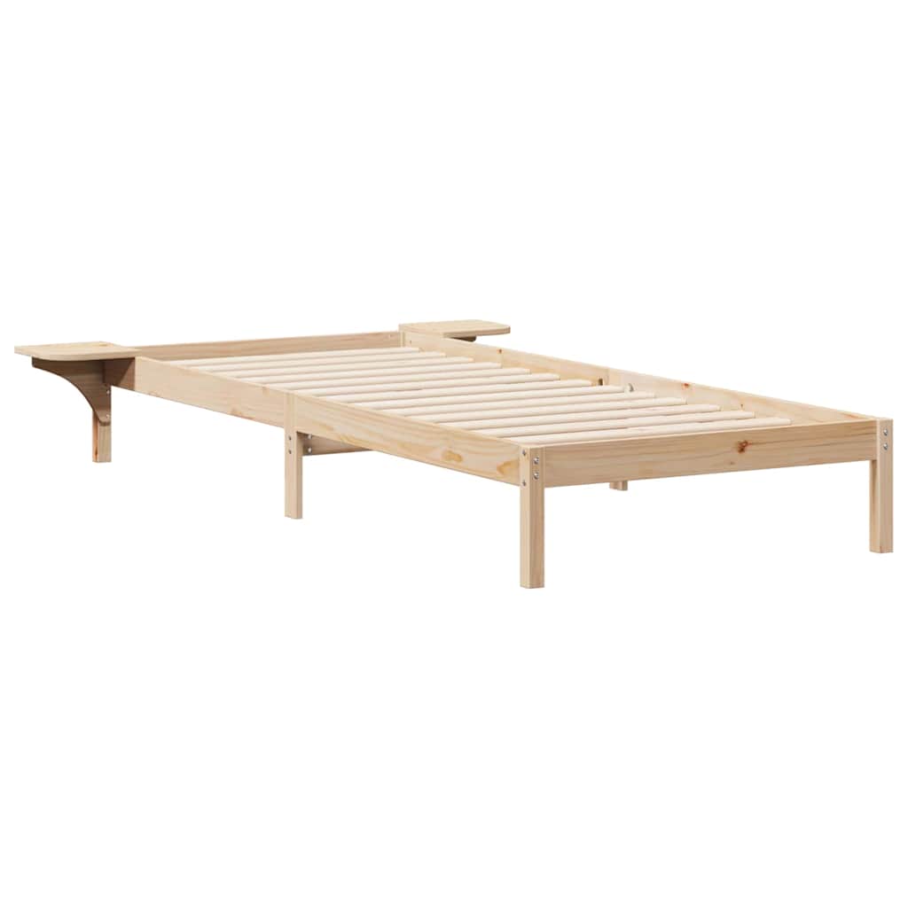 Bed Frame with Side Tables Natural 90 x 220 cm Solid Pine Wood