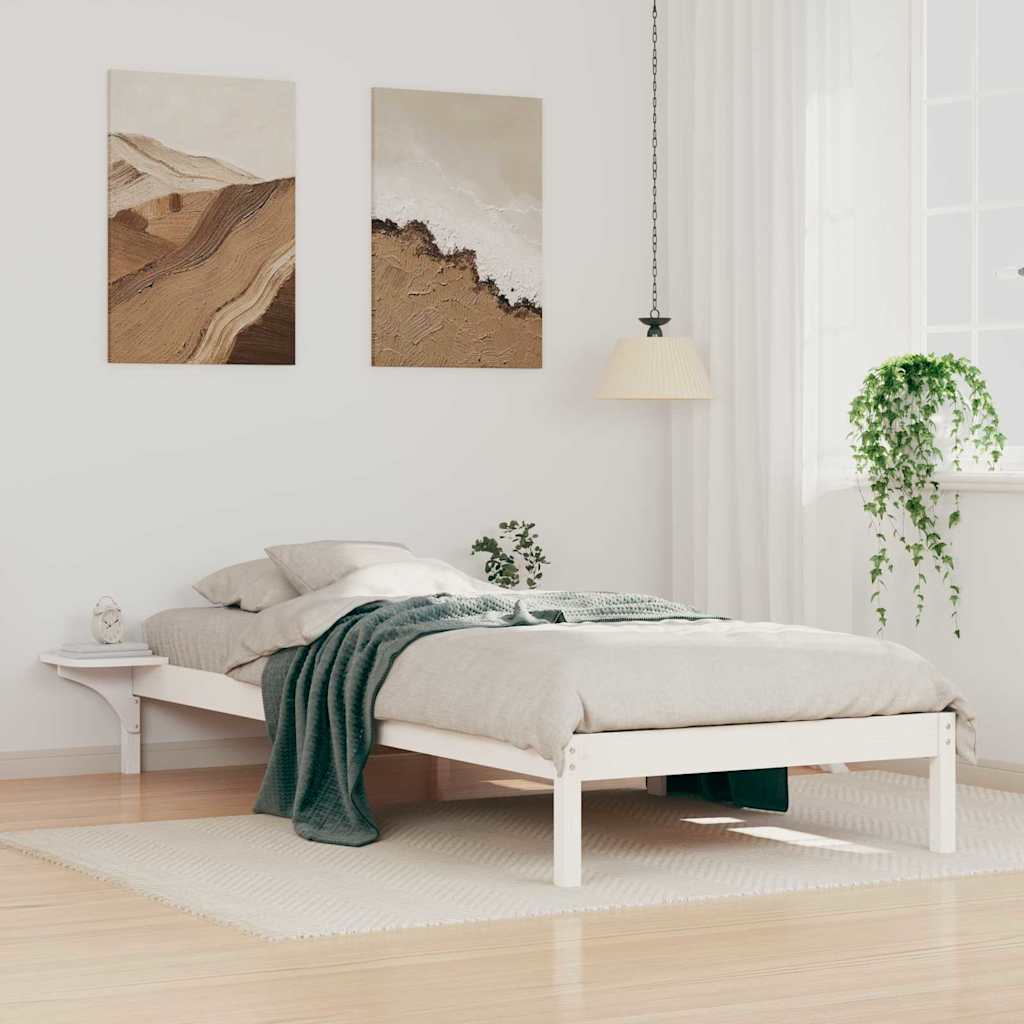Bed Frame with Side Tables White 90 x 220 cm Solid Pine Wood