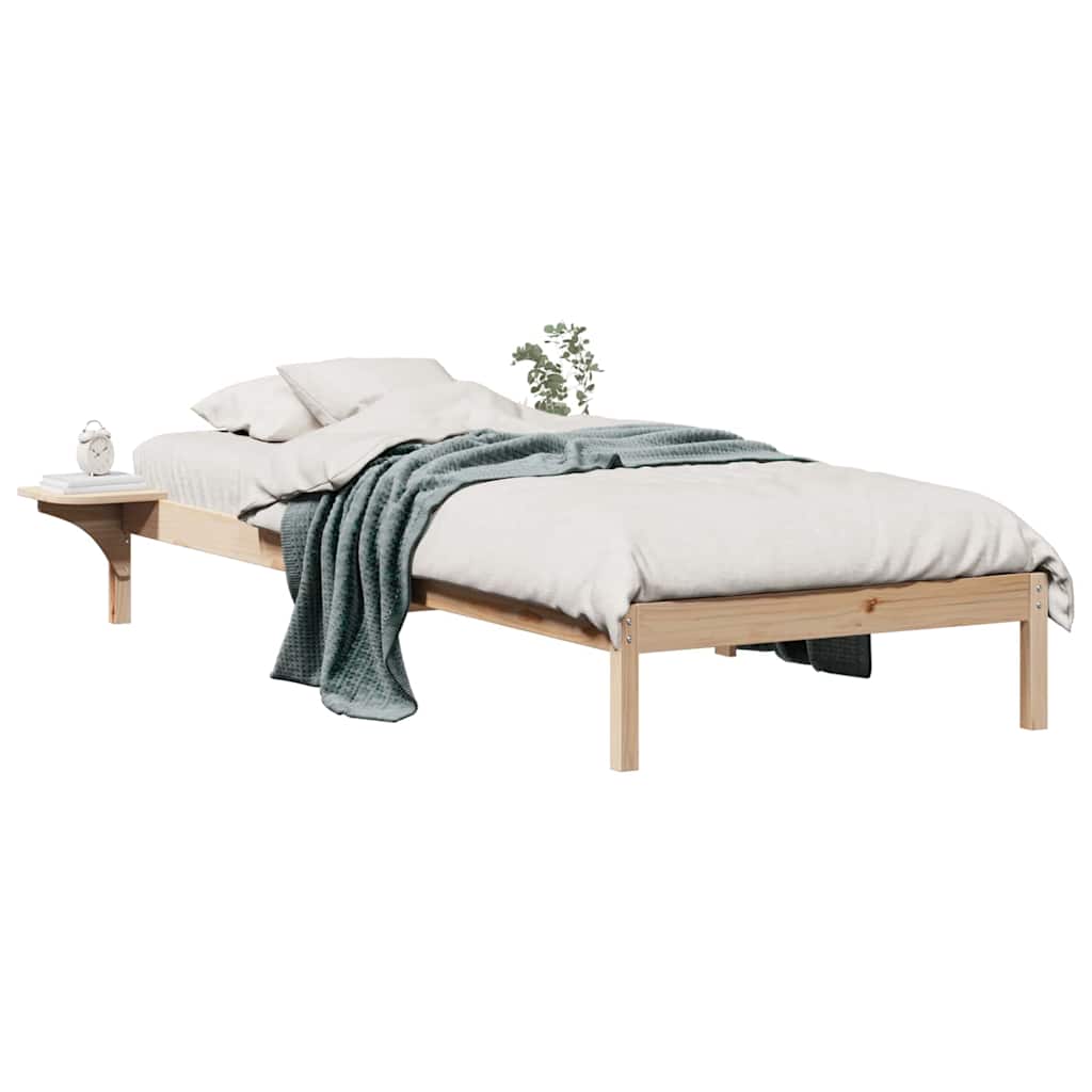 Bed Frame with Side Tables Natural 100 x 220 cm Solid Pine Wood