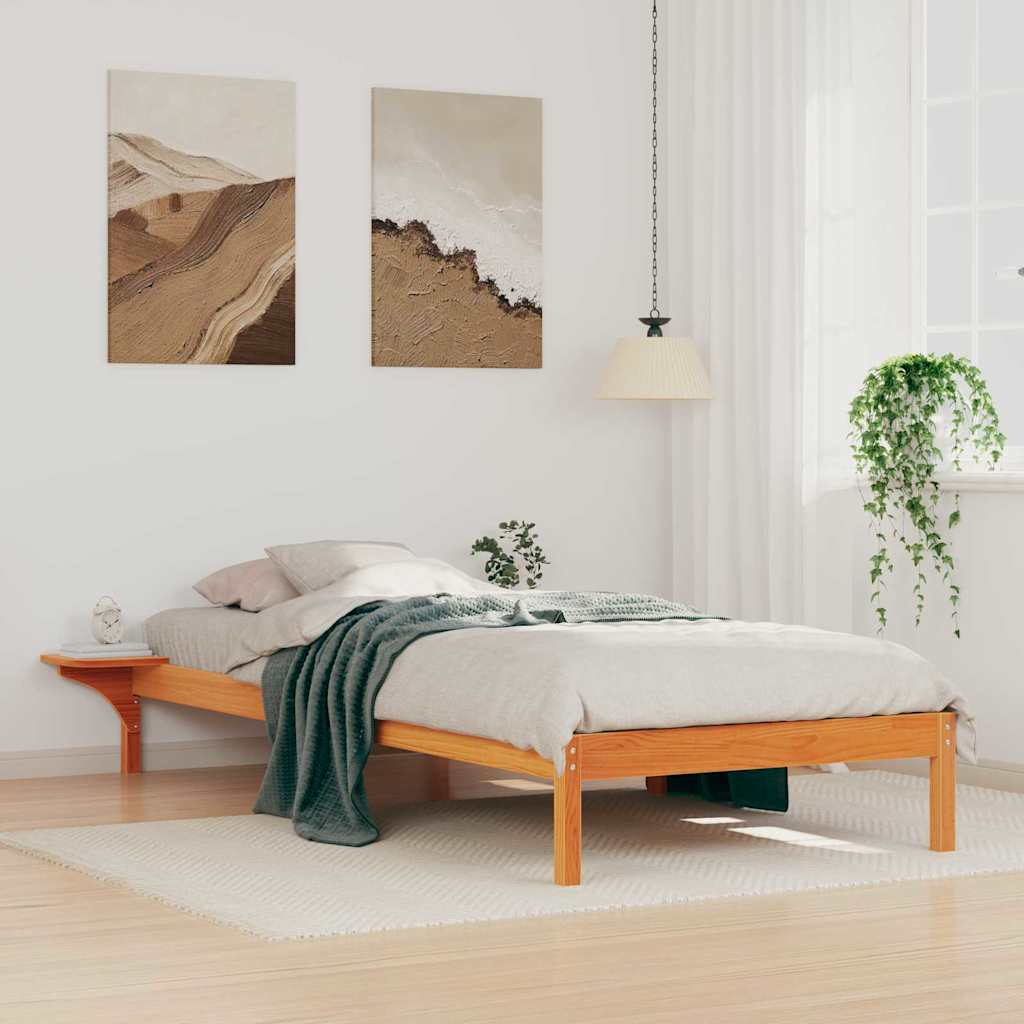 Bed Frame with Side Tables Wax Brown 100 x 220 cm