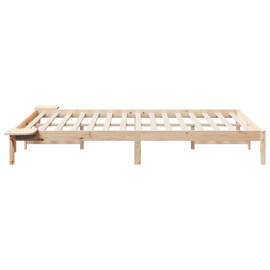 Bed Frame with Side Tables Natural 140 x 220 cm Solid Pine Wood