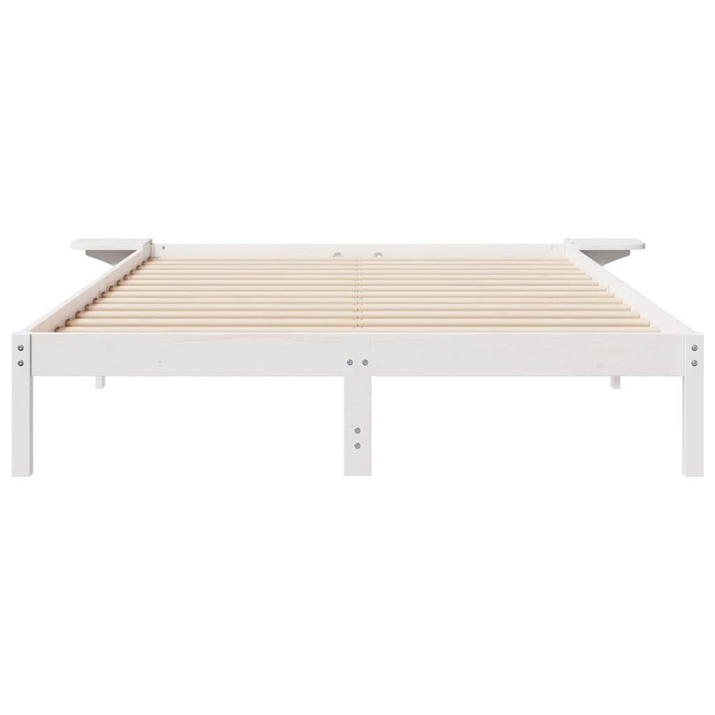 Bed Frame with Side Tables White 140 x 220 cm Solid Pine Wood