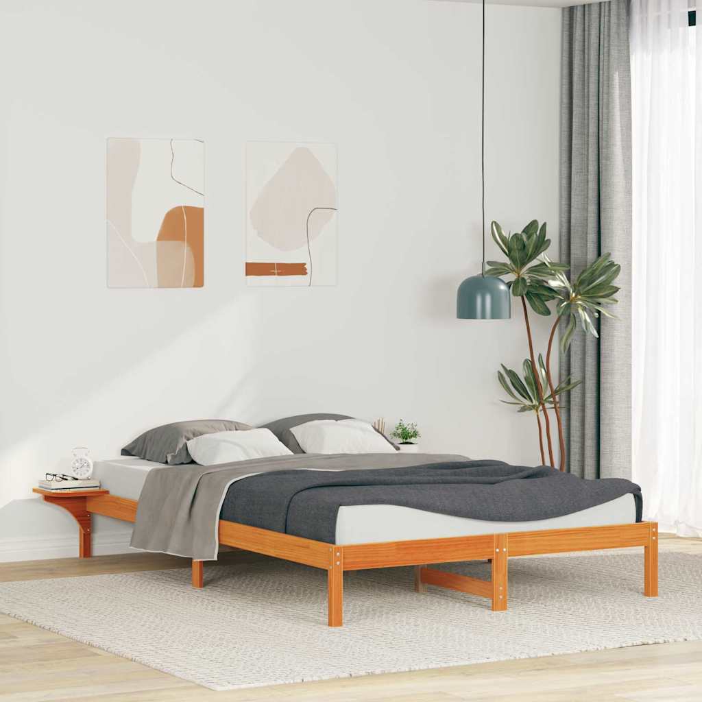 Bed Frame with Side Tables Wax Brown 160 x 220 cm