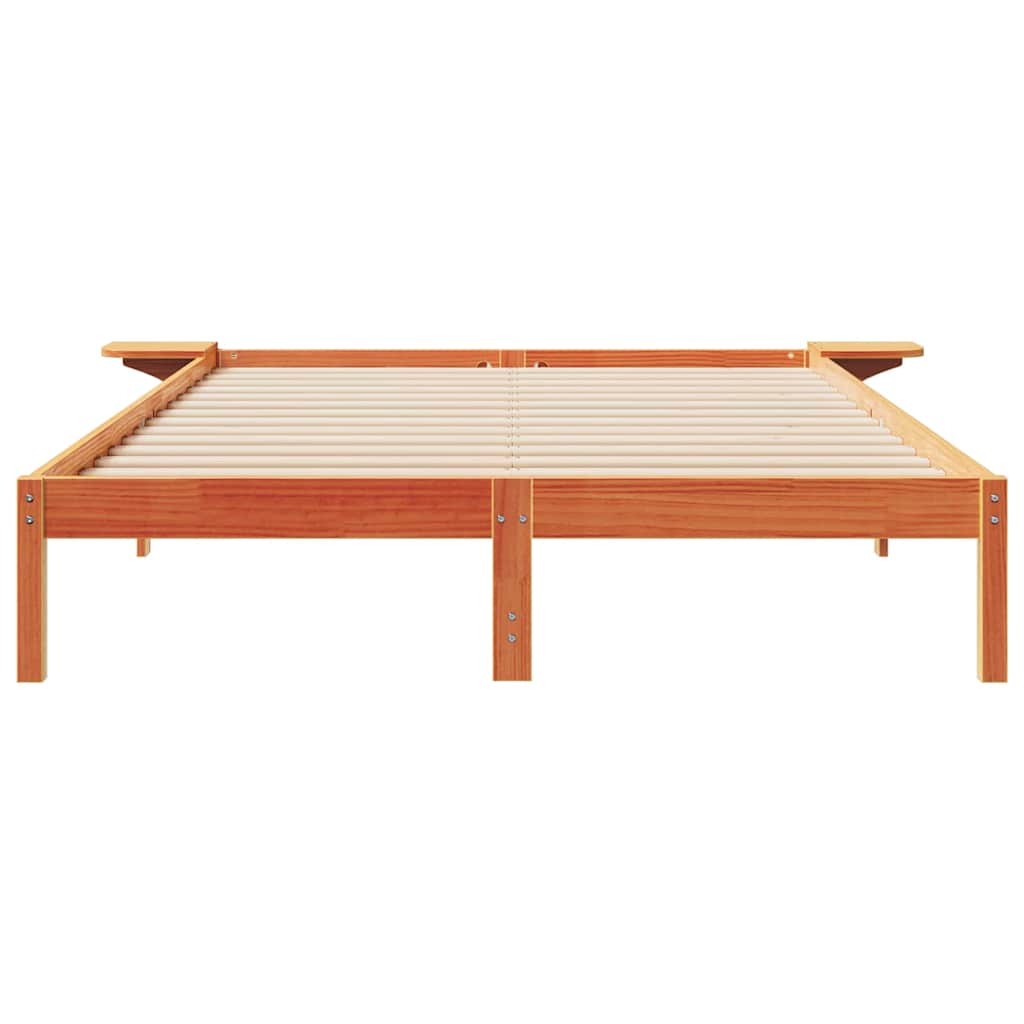 Bed Frame with Side Tables Wax Brown 160 x 220 cm