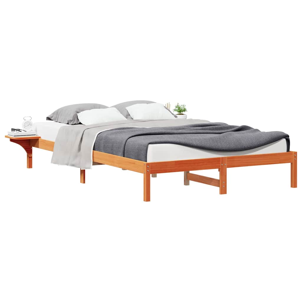 Bed Frame with Side Tables Wax Brown 160 x 220 cm