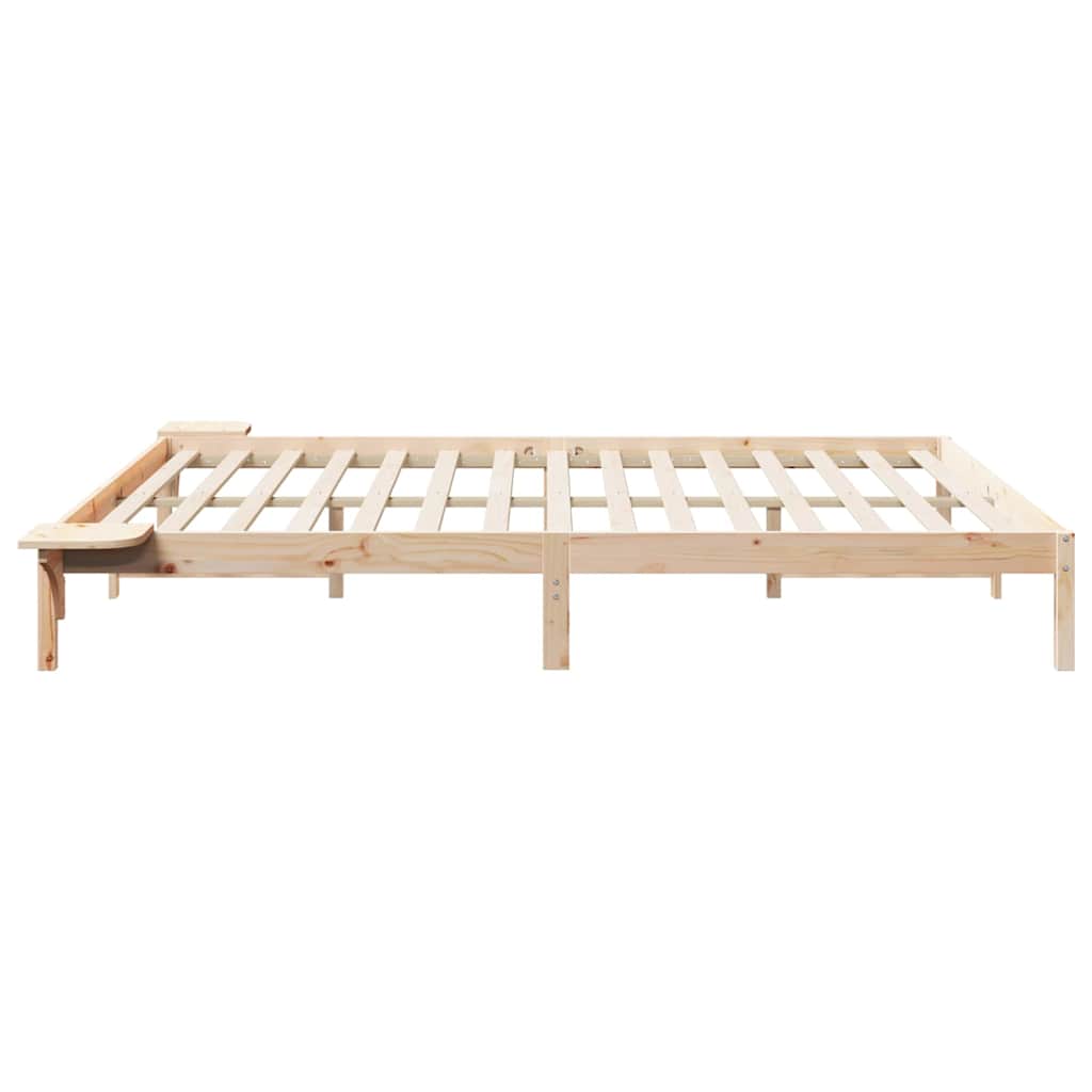 Bed Frame with Side Tables Natural 180 x 220 cm Solid Pine Wood