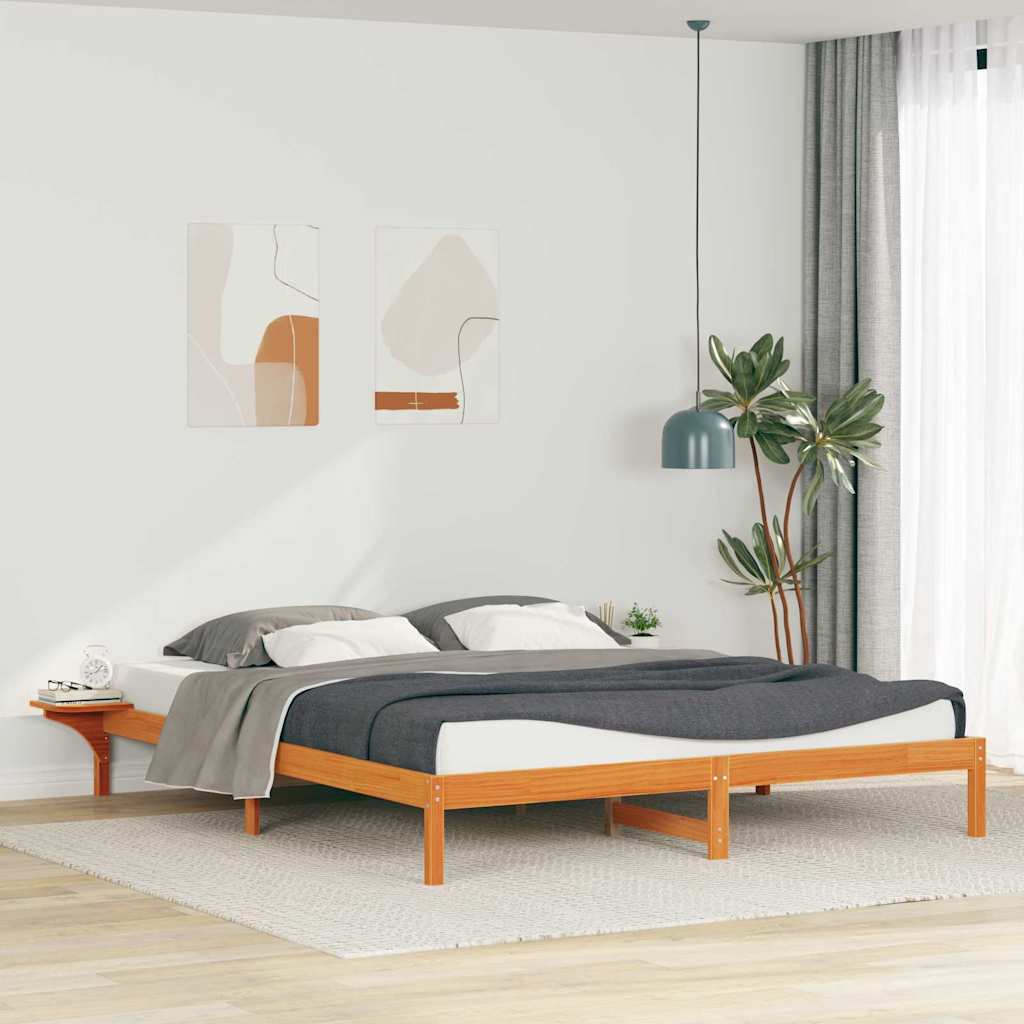 Bed Frame with Side Tables Wax Brown 180 x 220 cm