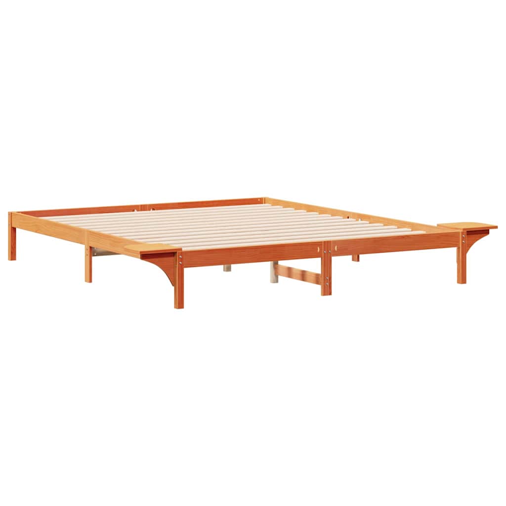 Bed Frame with Side Tables Wax Brown 180 x 220 cm
