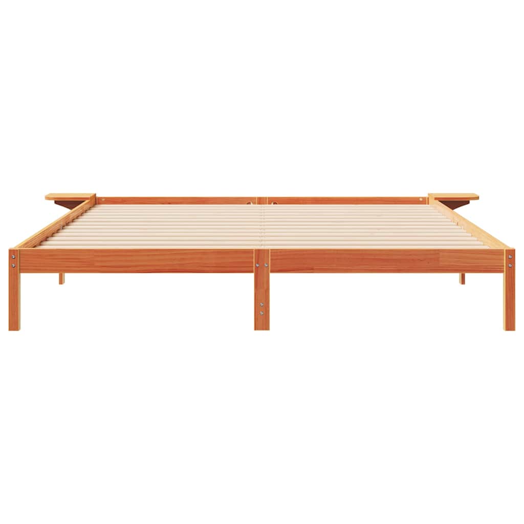 Bed Frame with Side Tables Wax Brown 180 x 220 cm