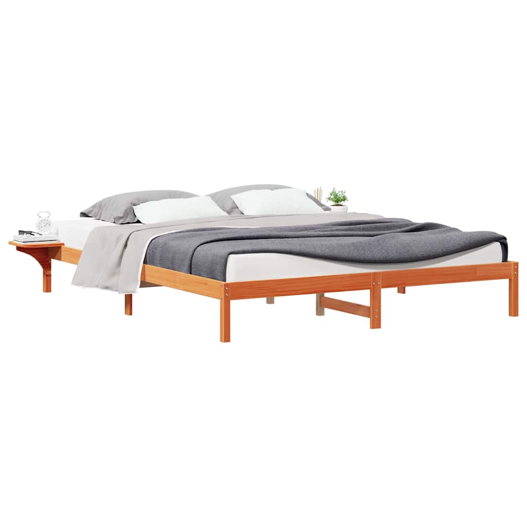 Bed Frame with Side Tables Wax Brown 180 x 220 cm