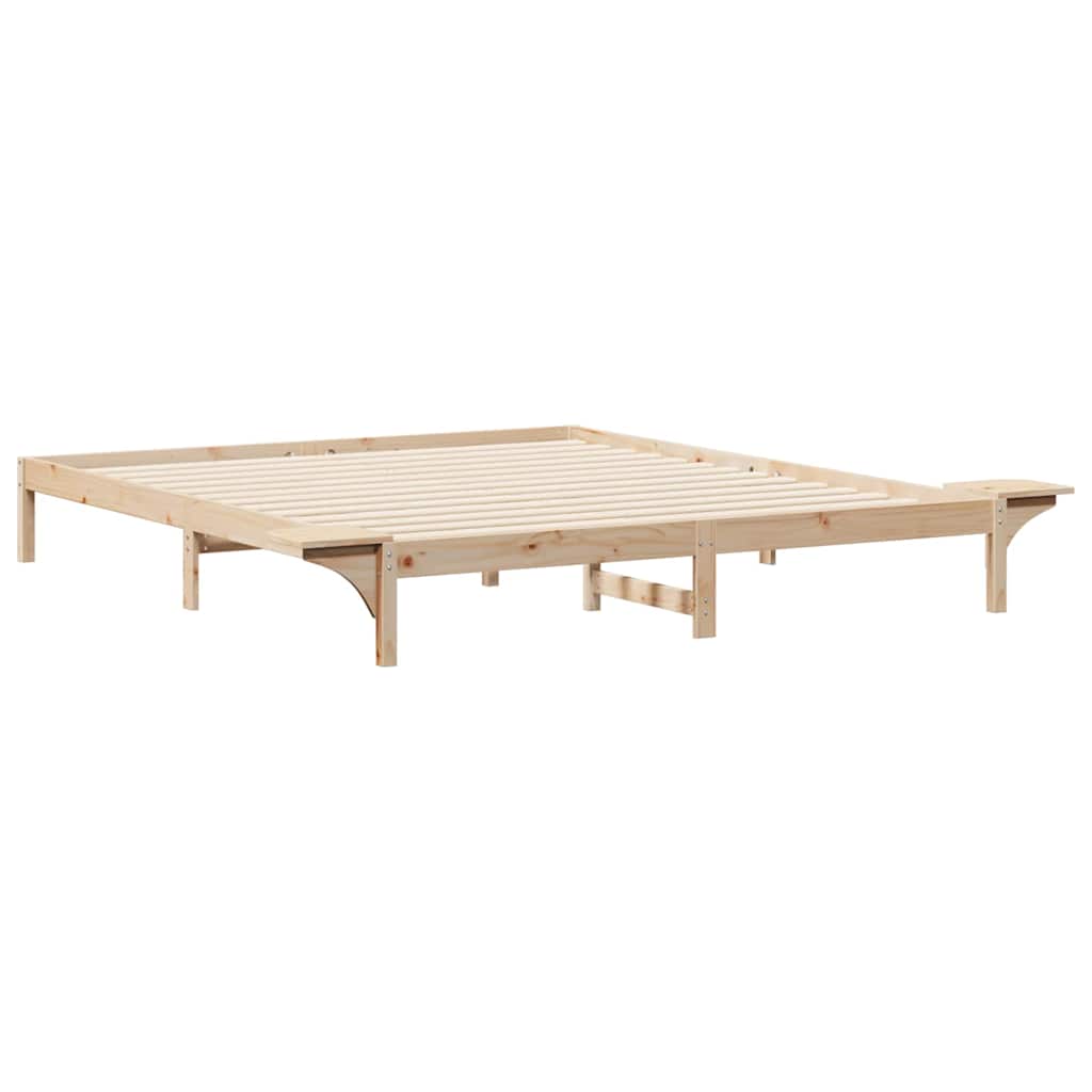 Bed Frame with Side Tables Natural 200 x 220 cm Solid Pine Wood