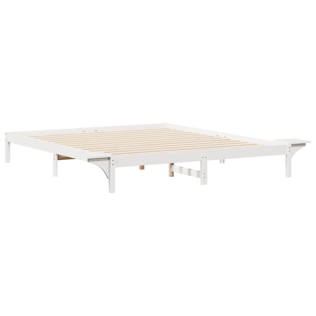 Bed Frame with Side Tables White 200 x 220 cm Solid Pine Wood