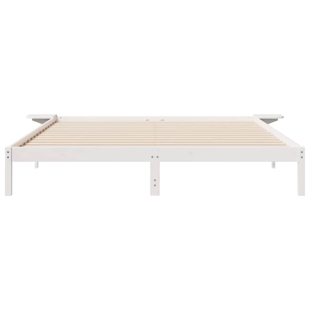 Bed Frame with Side Tables White 200 x 220 cm Solid Pine Wood