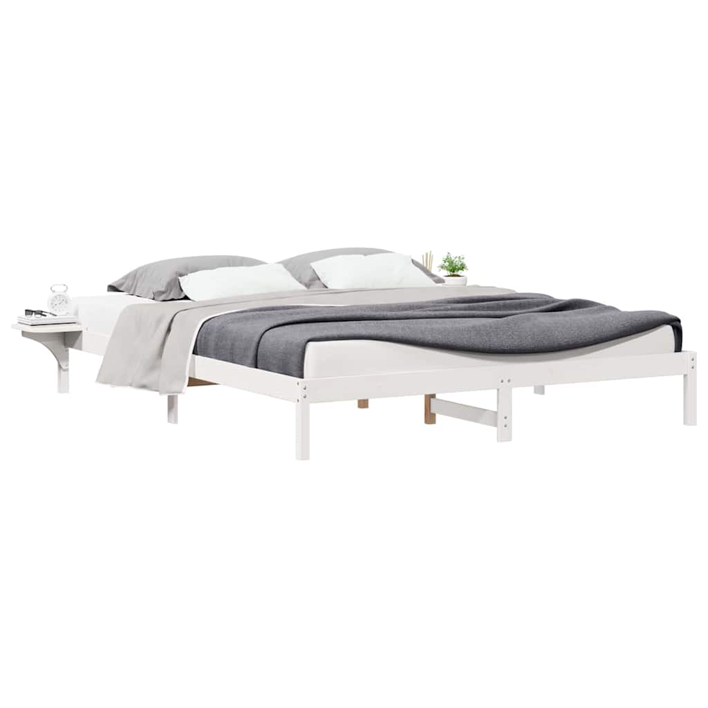 Bed Frame with Side Tables White 200 x 220 cm Solid Pine Wood