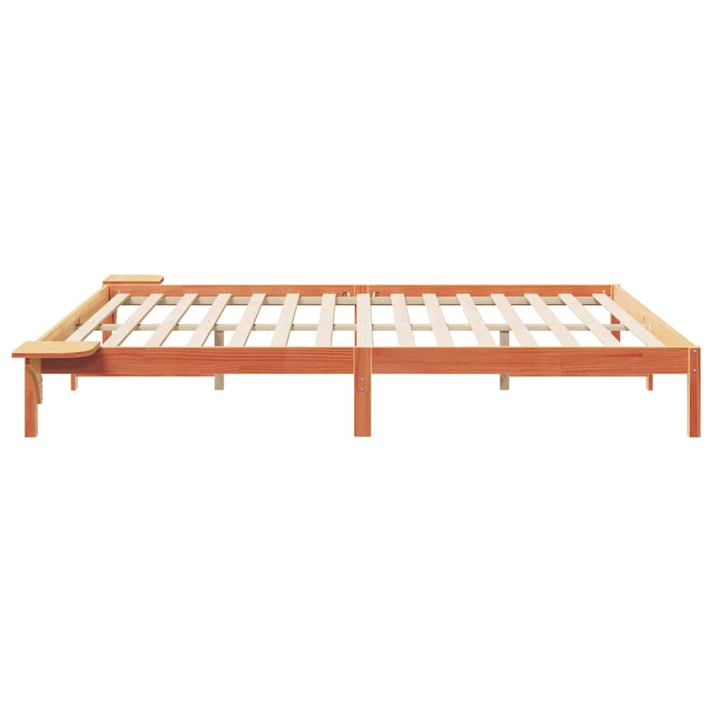 Bed Frame with Side Tables Wax Brown 200 x 220 cm