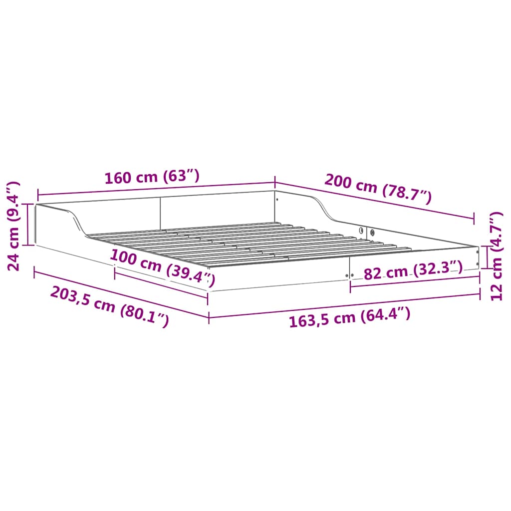 Bed Frame White 160 x 200 cm Solid Pine Wood