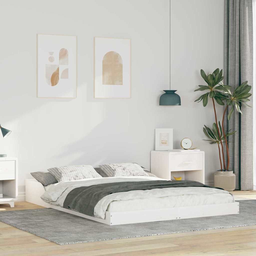 Bed Frame White 140 x 190 cm Solid Pine Wood