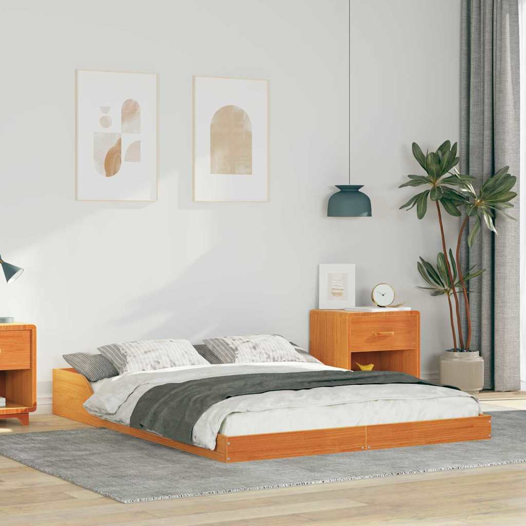 Bed Frame Wax Brown 135 x 190 cm Solid Pine Wood