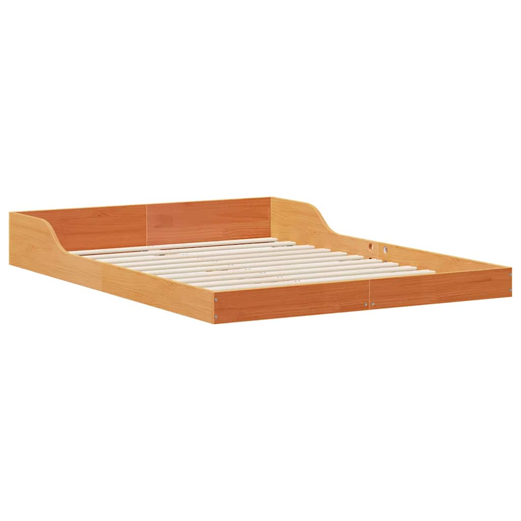Bed Frame Wax Brown 135 x 190 cm Solid Pine Wood