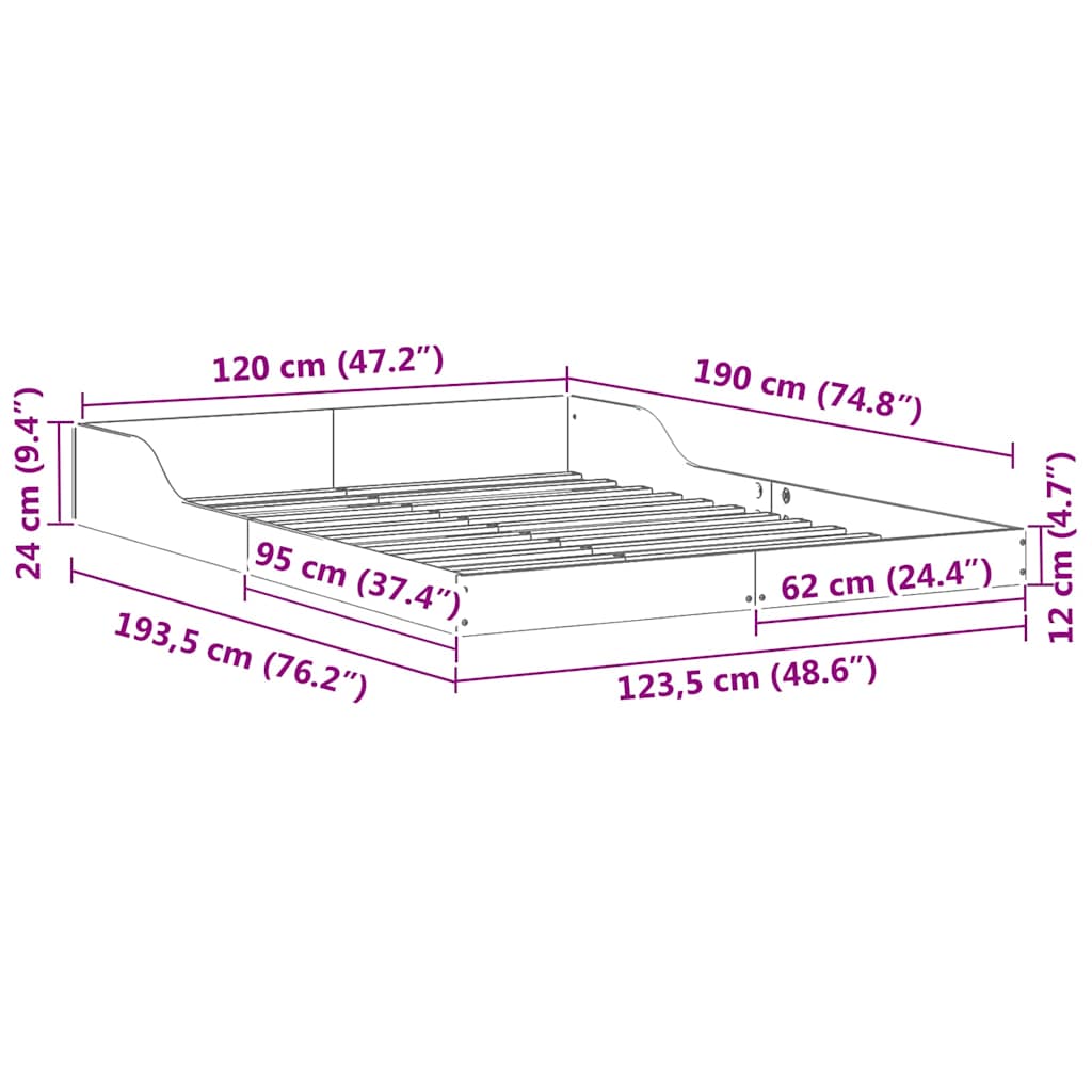 Bed Frame Wax Brown 120 x 190 cm Solid Pine Wood