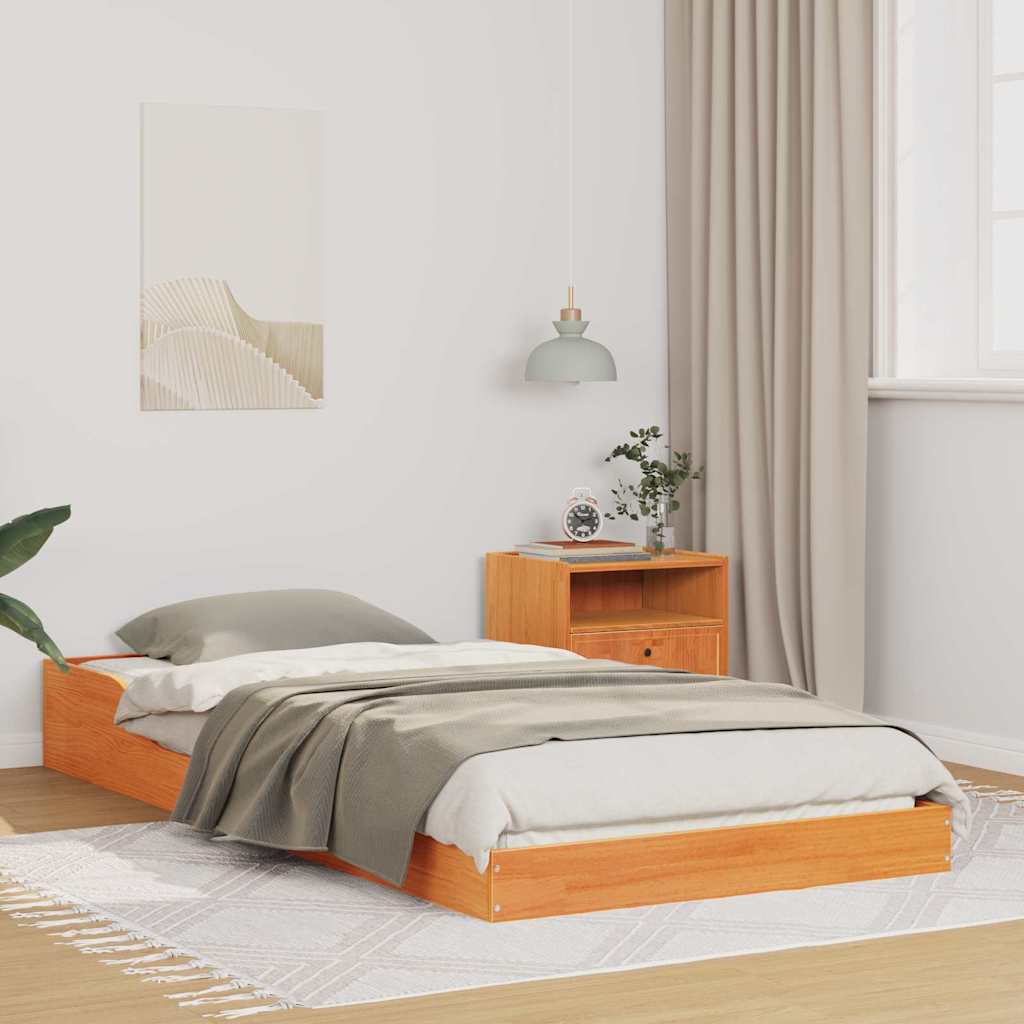 Bed Frame Wax Brown 90 x 210 cm Solid Pine Wood