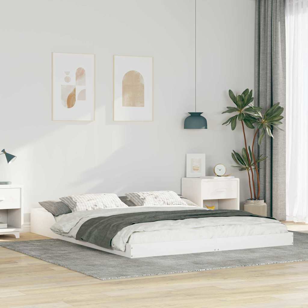 Bed Frame White 140 x 210 cm Solid Pine Wood