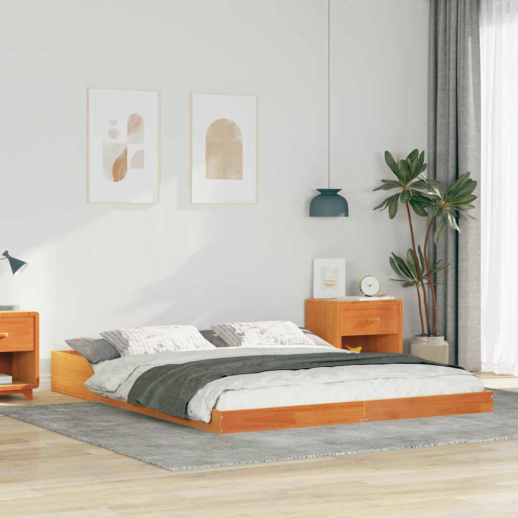 Bed Frame Wax Brown 160 x 210 cm Solid Pine Wood