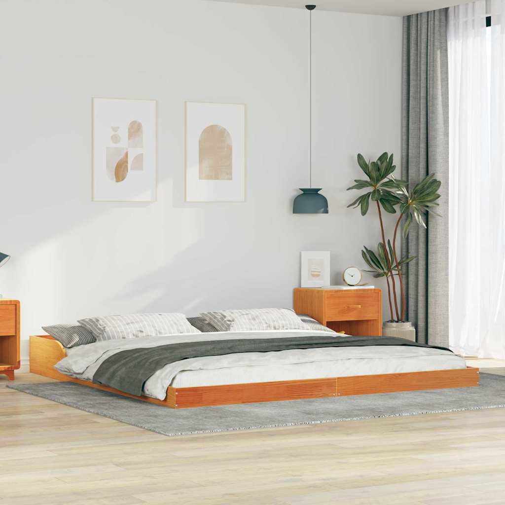 Bed Frame Wax Brown 200 x 210 cm Solid Pine Wood