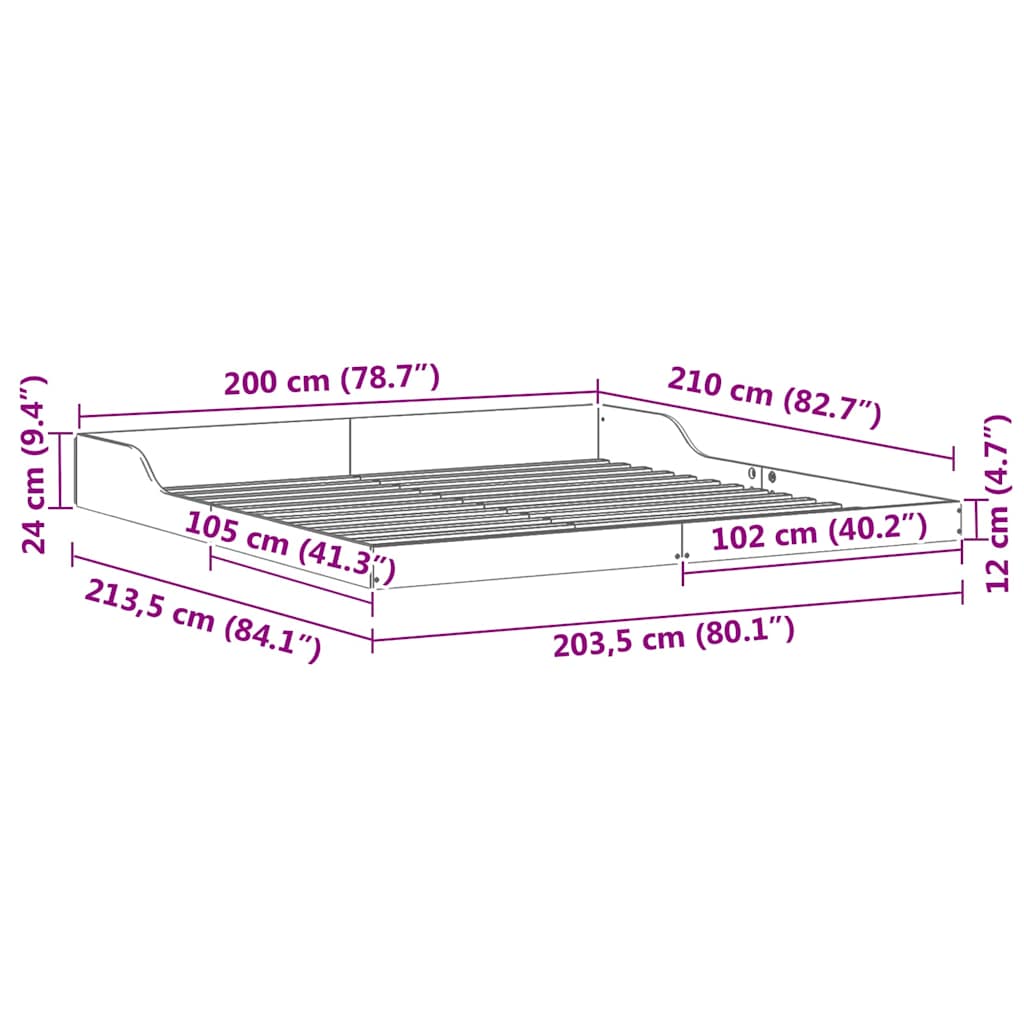 Bed Frame Wax Brown 200 x 210 cm Solid Pine Wood