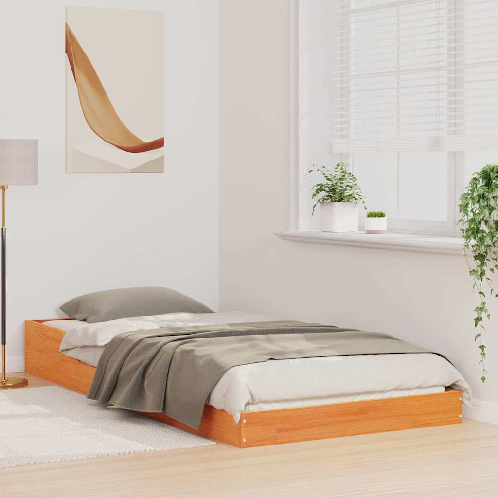Bed Frame Wax Brown 100 x 220 cm Solid Pine Wood