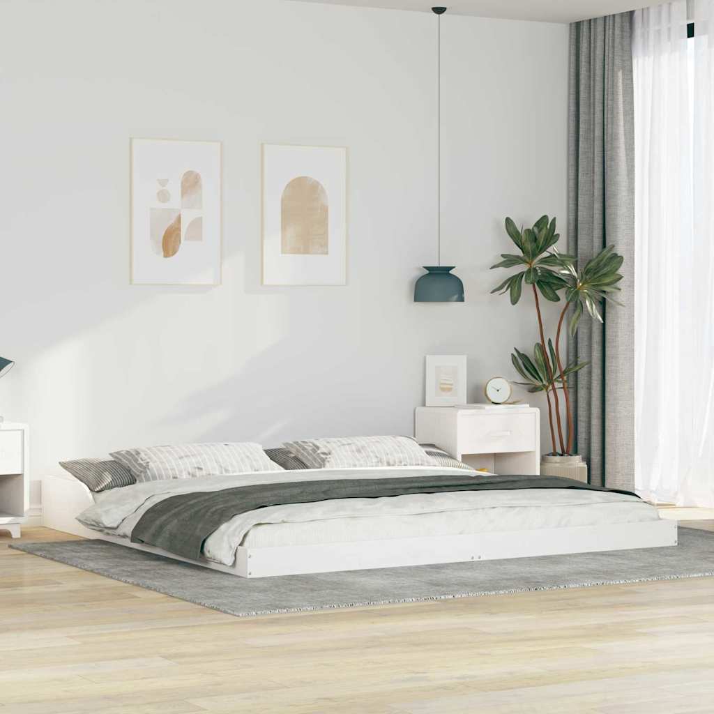 Bed Frame White 200 x 220 cm Solid Pine Wood