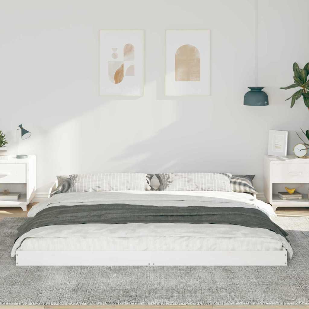 Bed Frame White 200 x 220 cm Solid Pine Wood