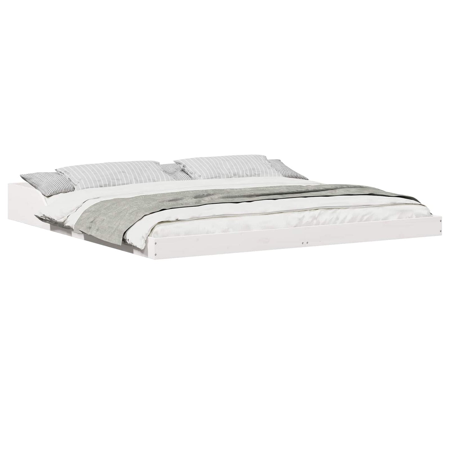 Bed Frame White 200 x 220 cm Solid Pine Wood