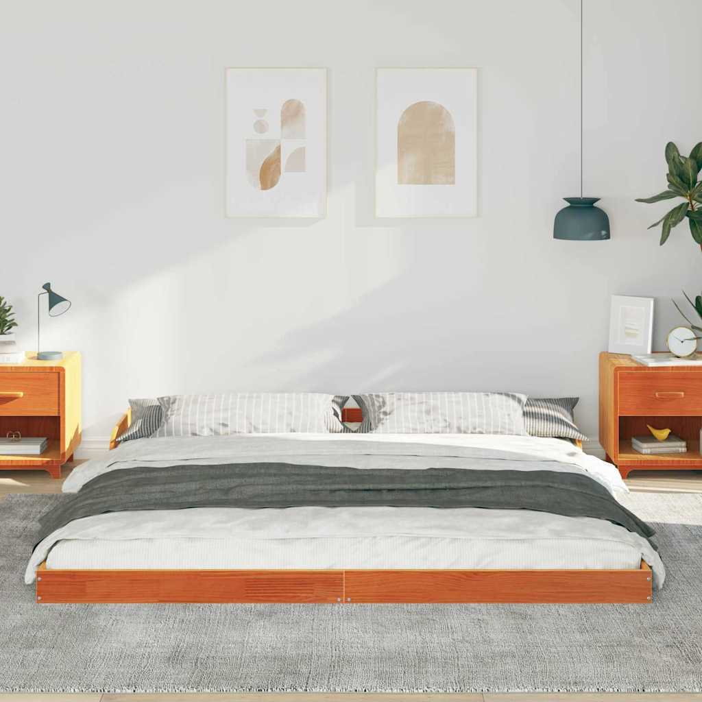 Bed Frame Wax Brown 200 x 220 cm Solid Pine Wood