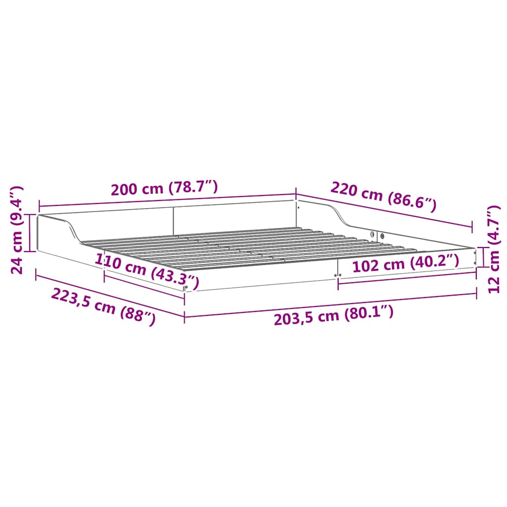 Bed Frame Wax Brown 200 x 220 cm Solid Pine Wood