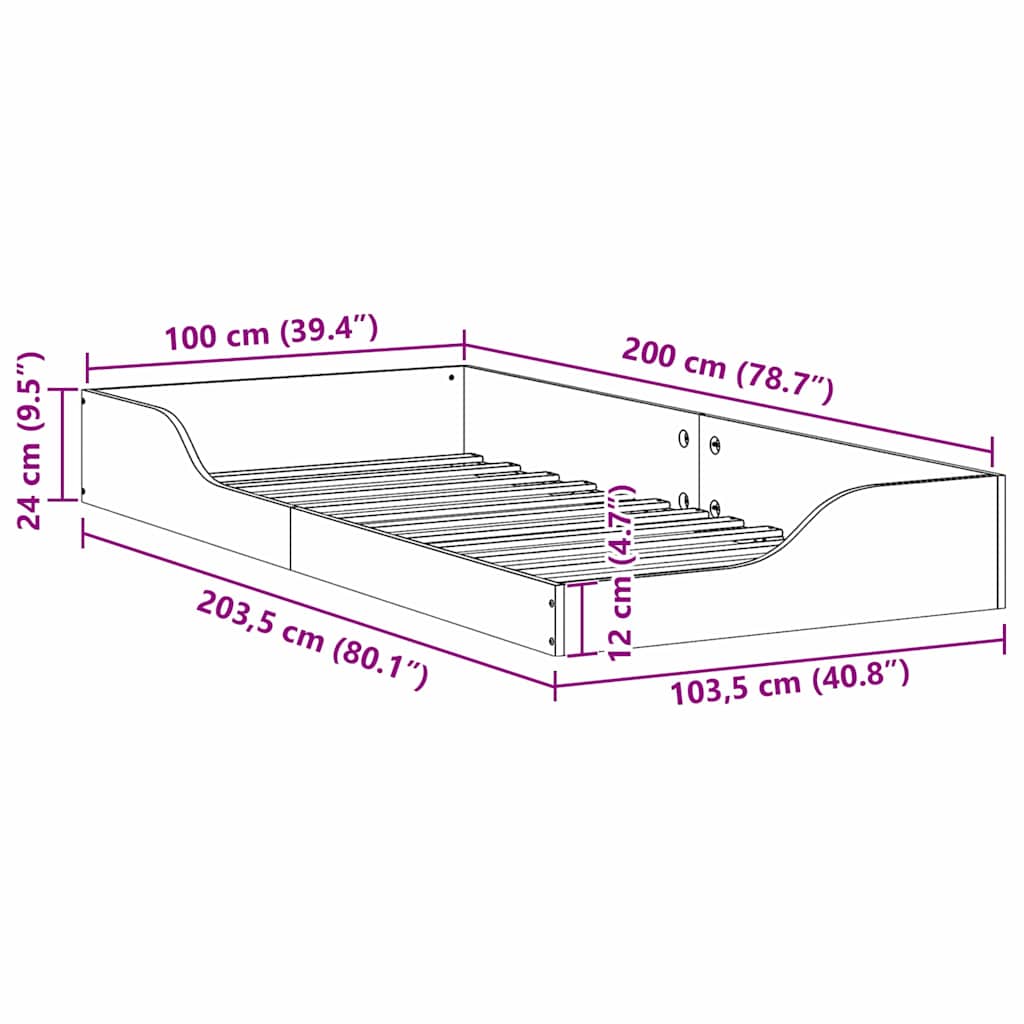 Bed Frame Wax Brown 100 x 200 cm Solid Pine Wood