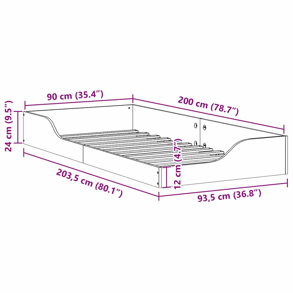 Bed Frame White 90 x 200 cm Solid Pine Wood
