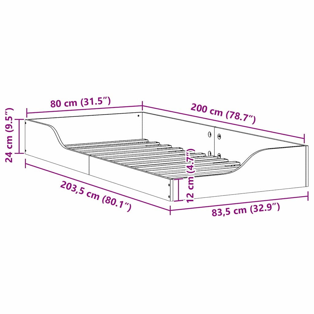 Bed Frame White 80 x 200 cm Solid Pine Wood